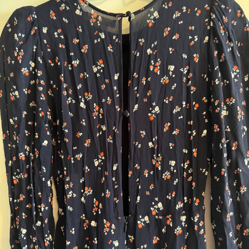 Reformation Luanne Floral Midi Dress Blue Button Zip Keyhole Long Sleeve Sz 2 - Picture 6 of 7